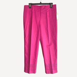 size 10 NWT A La Carte fuchsia hot pink capri pants pull on stretch cut out deta